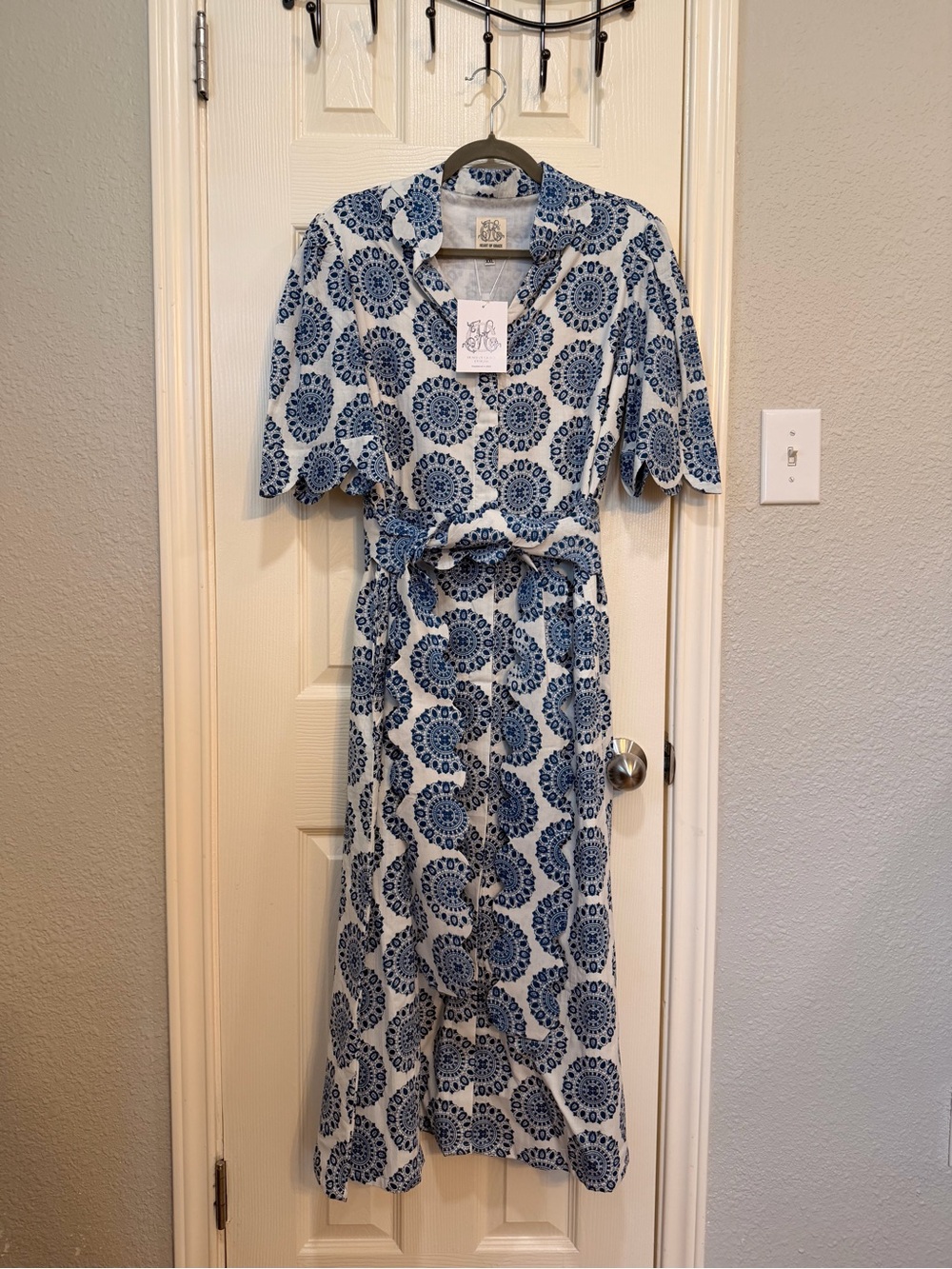 Blue Medallion Maxi Wrap Dress with Tie Waist